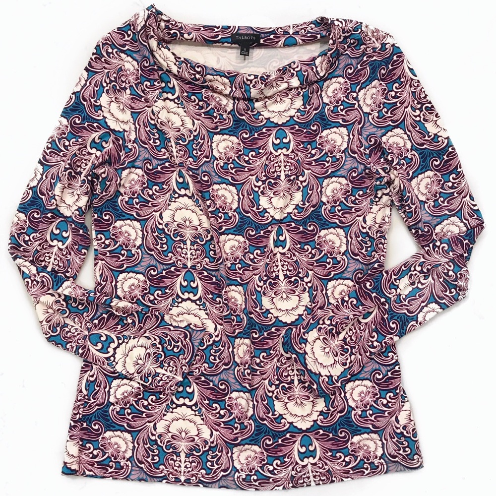 Talbots Paisley Cowl Neck Longsleeve Tee